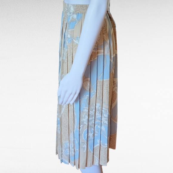 Vintage Alfred Dunner Light Blue Beige Equestian Pleated Midi Skirt Size 10P - Picture 3 of 7
